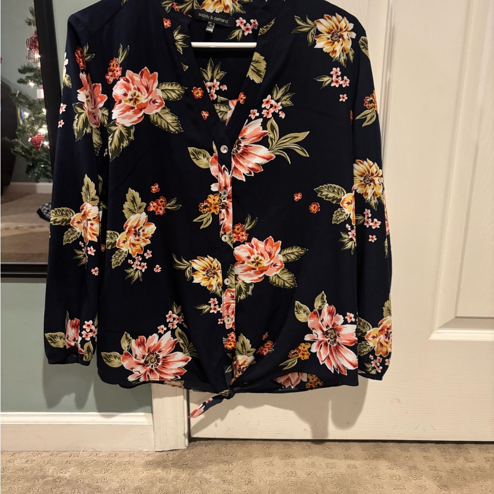 Beatrice Floral Blouse Navy Medium